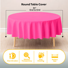 Cerise Round Plastic Table Cover | 84 in. | Case of 48