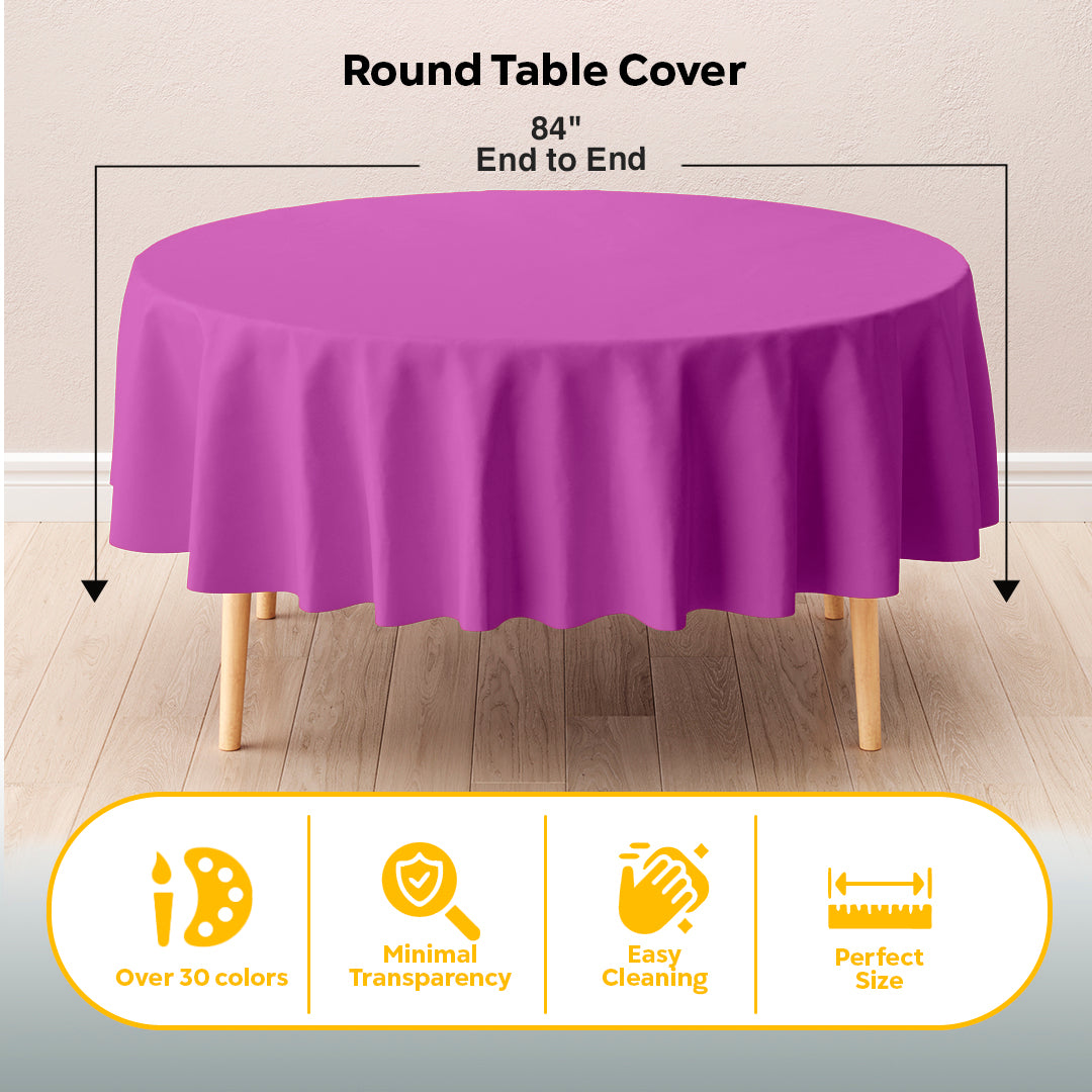 Round Magenta Plastic Table Covers | 6 Pack | 84 in.