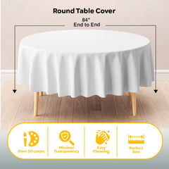 Round White Plastic Table Cover | 84 in. | Case of 48