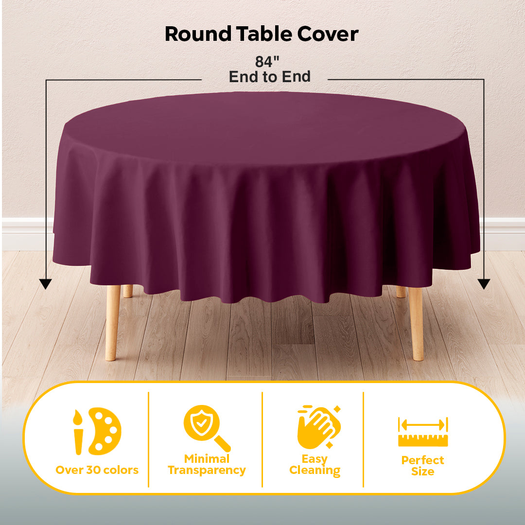 Plum Round Plastic Table Cover | 84 in. | Case of 48