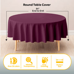 Plum Round Plastic Table Cover | 84 in. | Case of 48