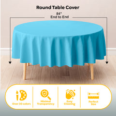 Round Sky Blue Plastic Table Cover | 84 in.
