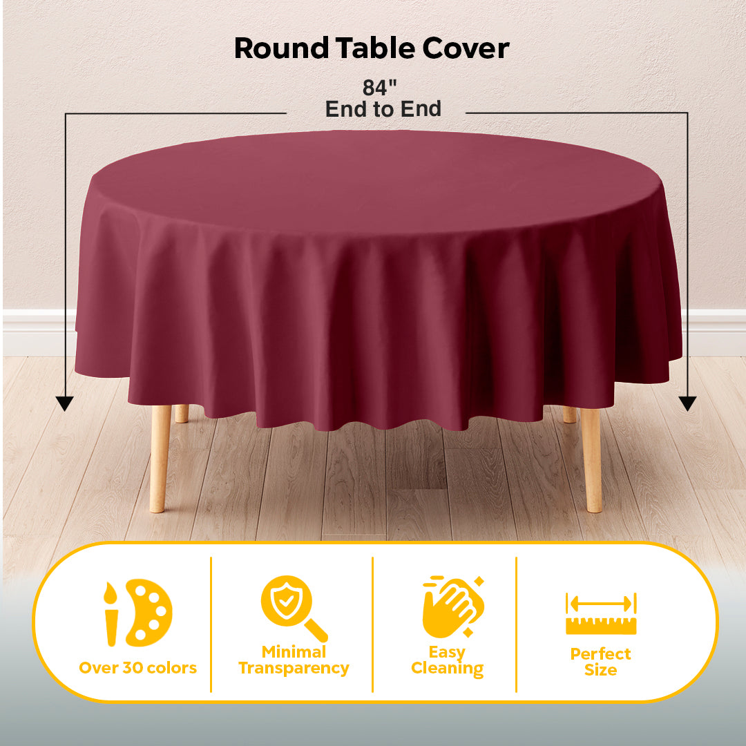 Round Burgundy Plastic Table Cover | 84 in.