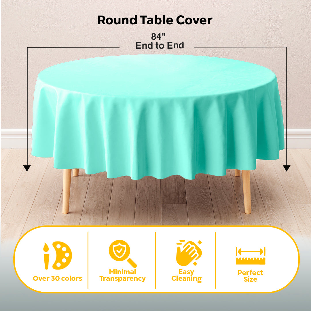 Round Mint Plastic Table Covers | 12 Pack | 84 in.