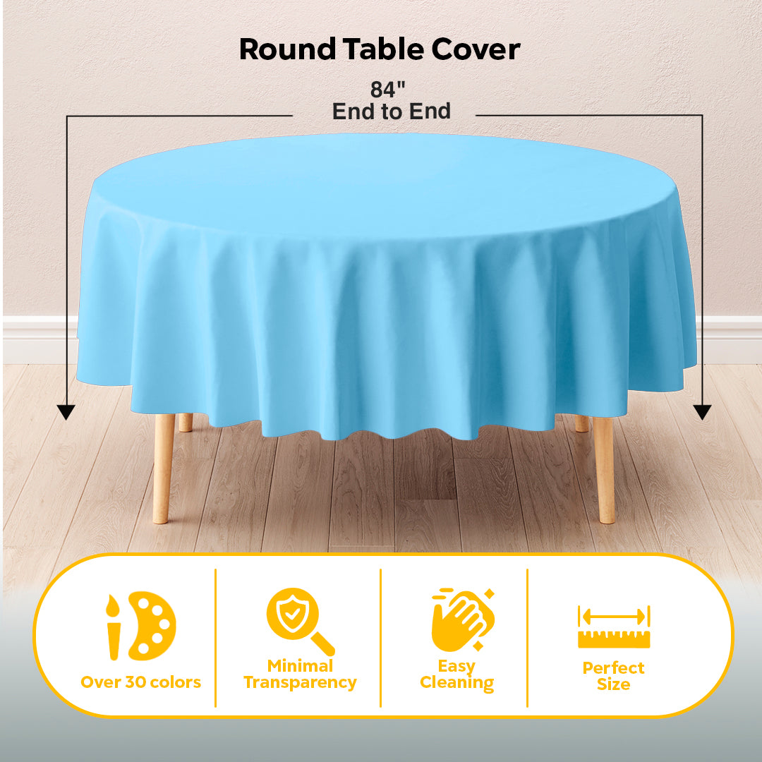 Round Light Blue Plastic Table Cover | 84 in. | Case of 48