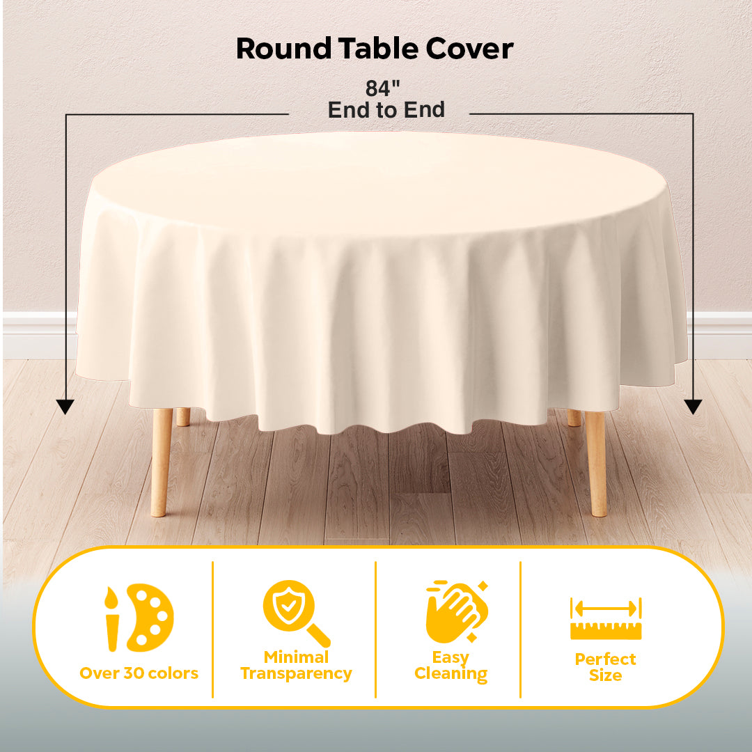 Round Ivory Plastic Table Cover | 84 in.