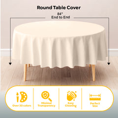 Round Ivory Plastic Table Cover | 84 in.