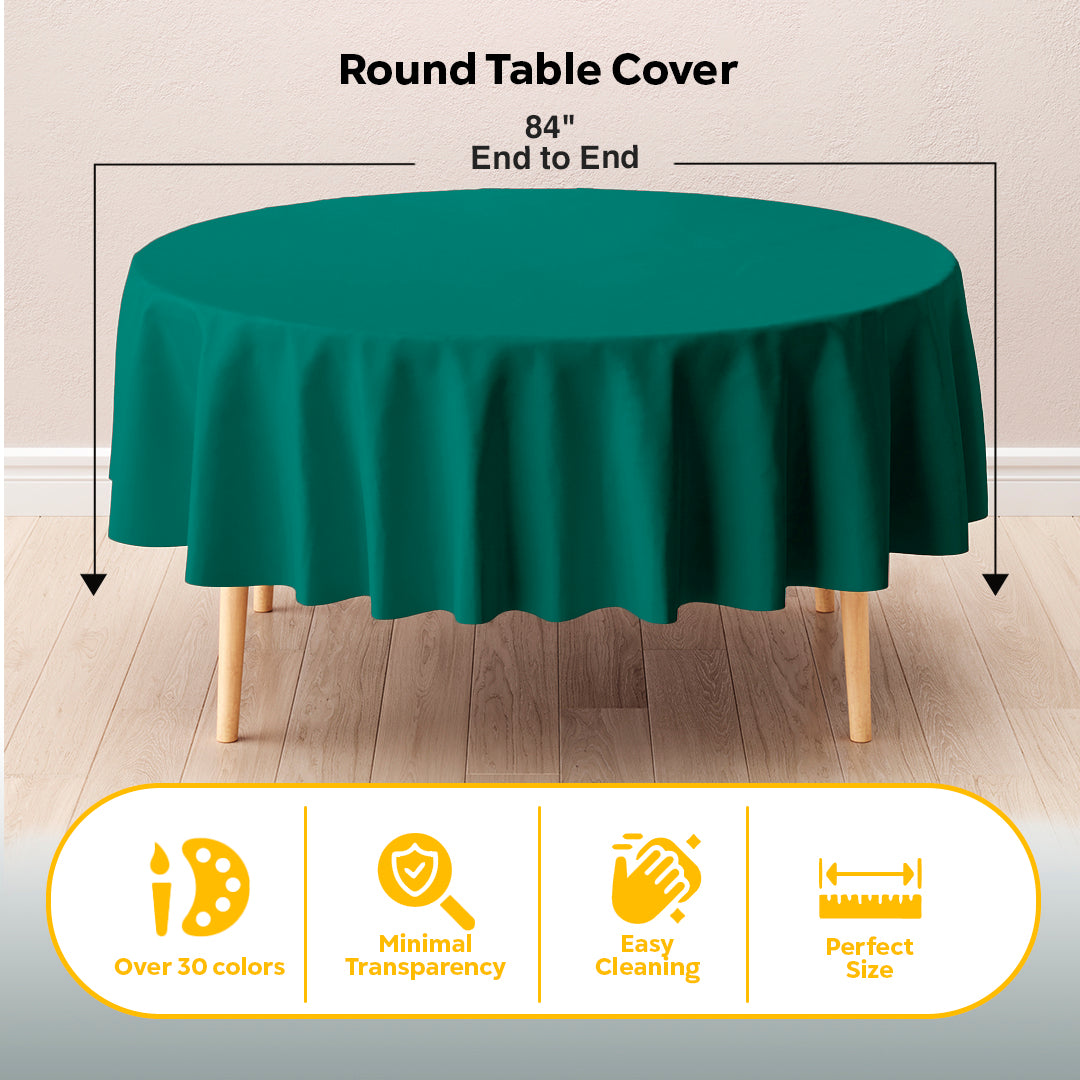 Dark Green Round Plastic Table Cover | 84 in.
