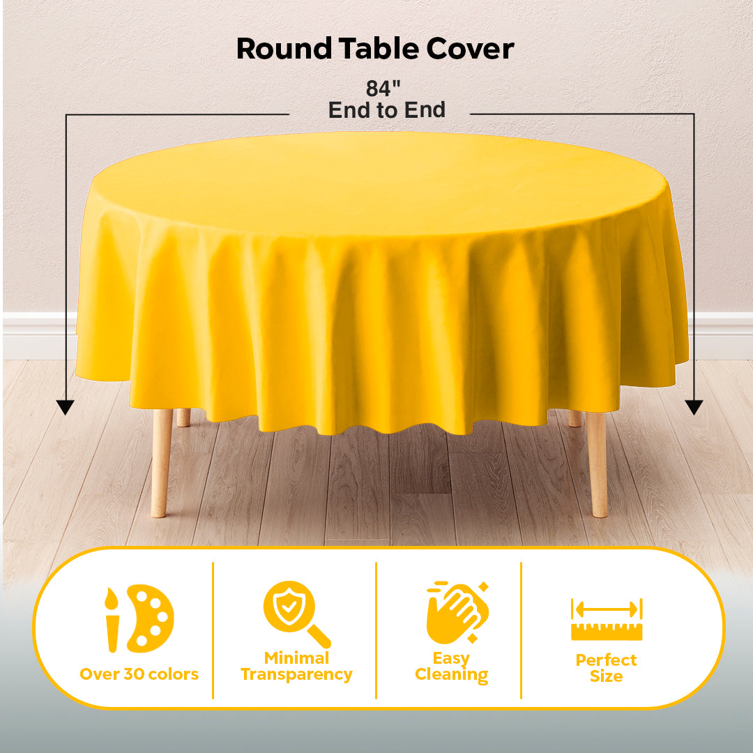 Round Yellow Plastic Table Covers | 6 Pack | 84 in.