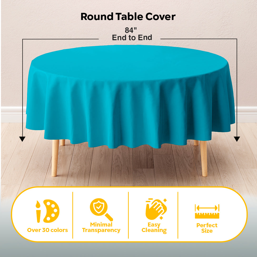Round Turquoise Plastic Table Covers | 6 Pack | 84 in.