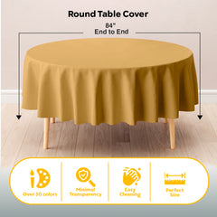 Gold Round Plastic Table Cover | 84 in.