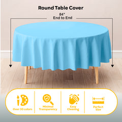 Round Light Blue Plastic Table Cover | 84 in.