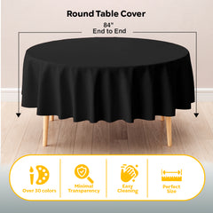 Black Round Plastic Table Covers | 12 Pack | 84 in.