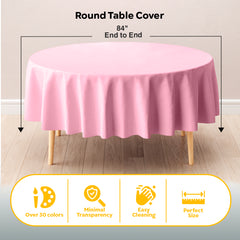 Round Pink Plastic Table Covers | 6 Pack | 84 in.