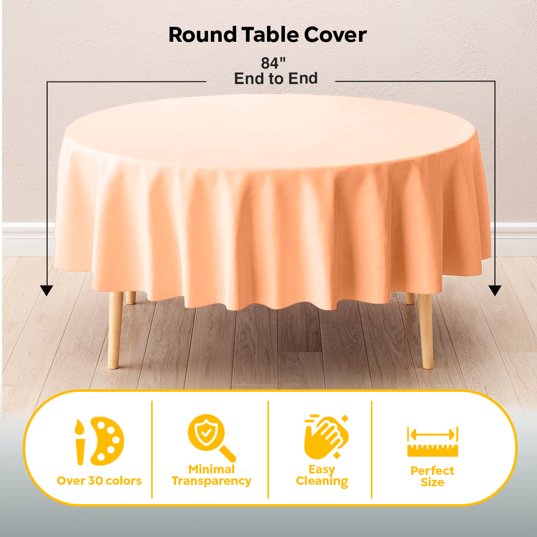 Round Peach Plastic Table Cover | 84 in.