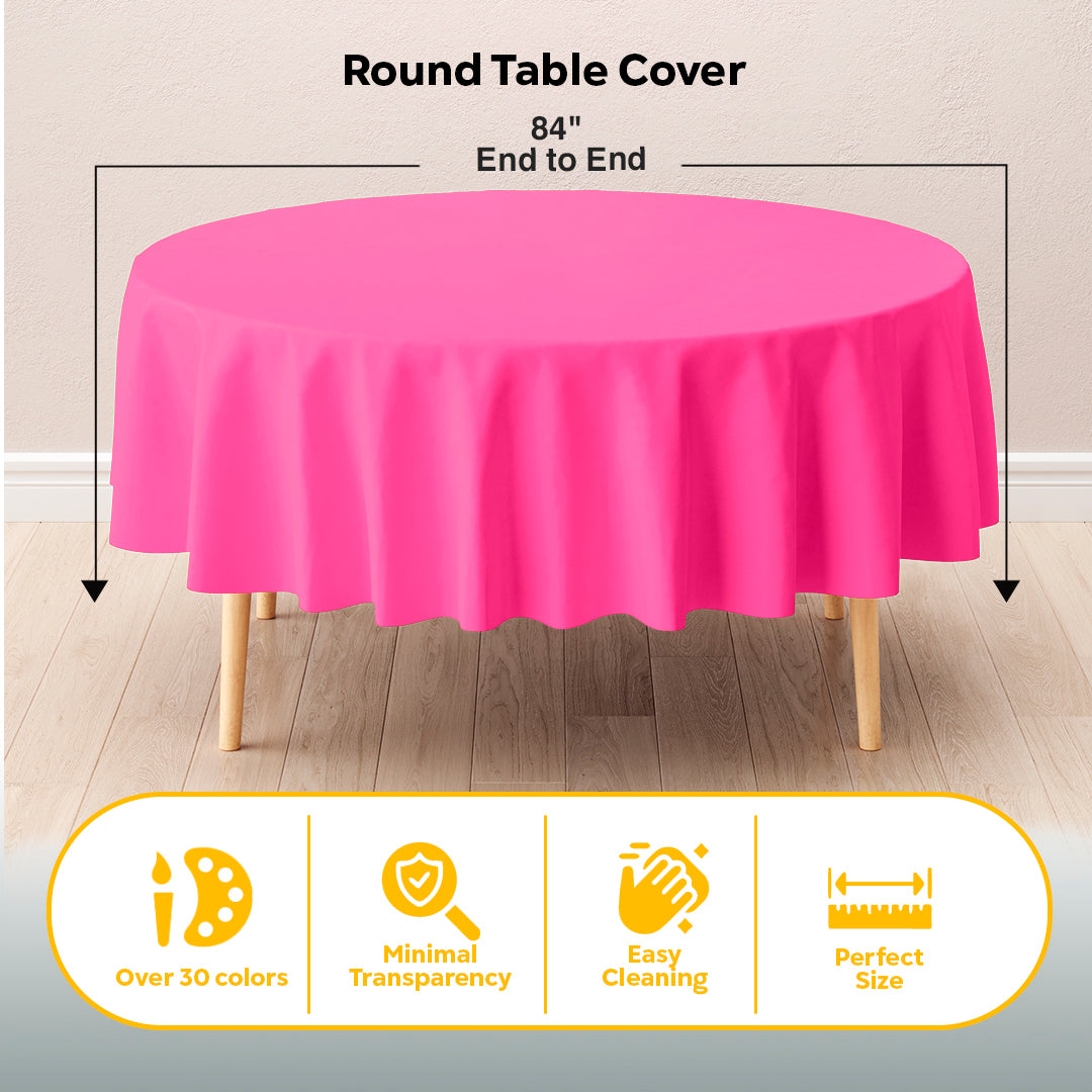 Cerise Round Plastic Table Covers | 6 Pack | 84 in.
