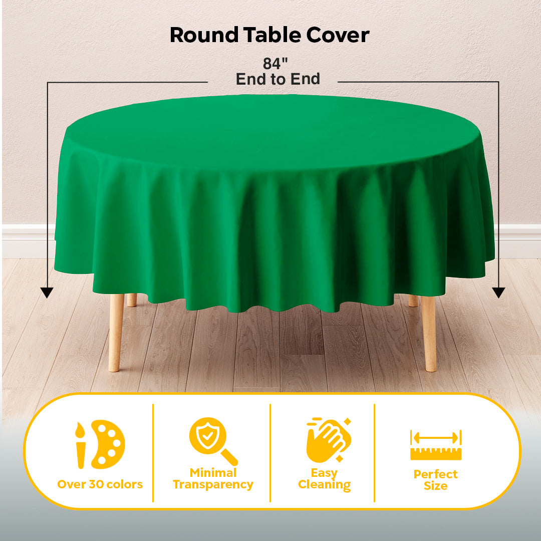 Emerald Green Round Plastic Table Cover | 84 in. | Case of 48