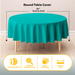 Round Teal Plastic Table Cover | 84 in.