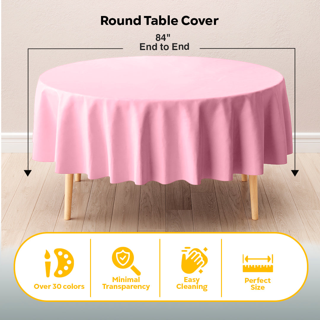 Round Pink Plastic Table Covers | 12 Pack | 84 in.