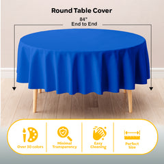 Dark Blue Round Plastic Table Cover | 84 in. | Case of 48