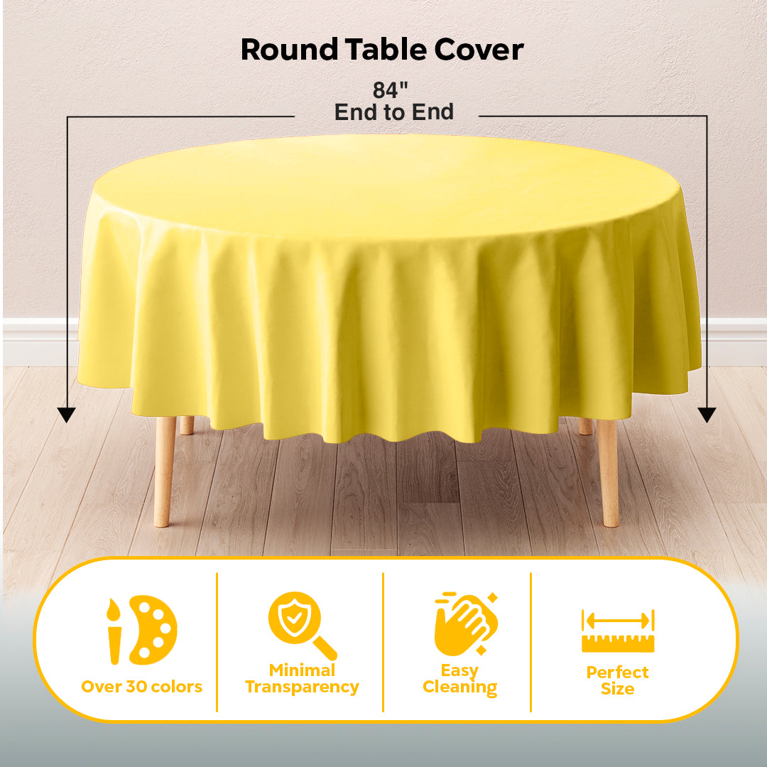 Round Light Yellow Plastic Table Cover | 84 in.