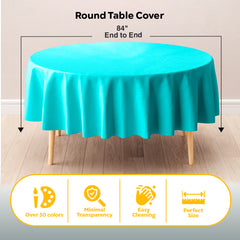 Round Aqua Blue Plastic Table Cover | 84 in.