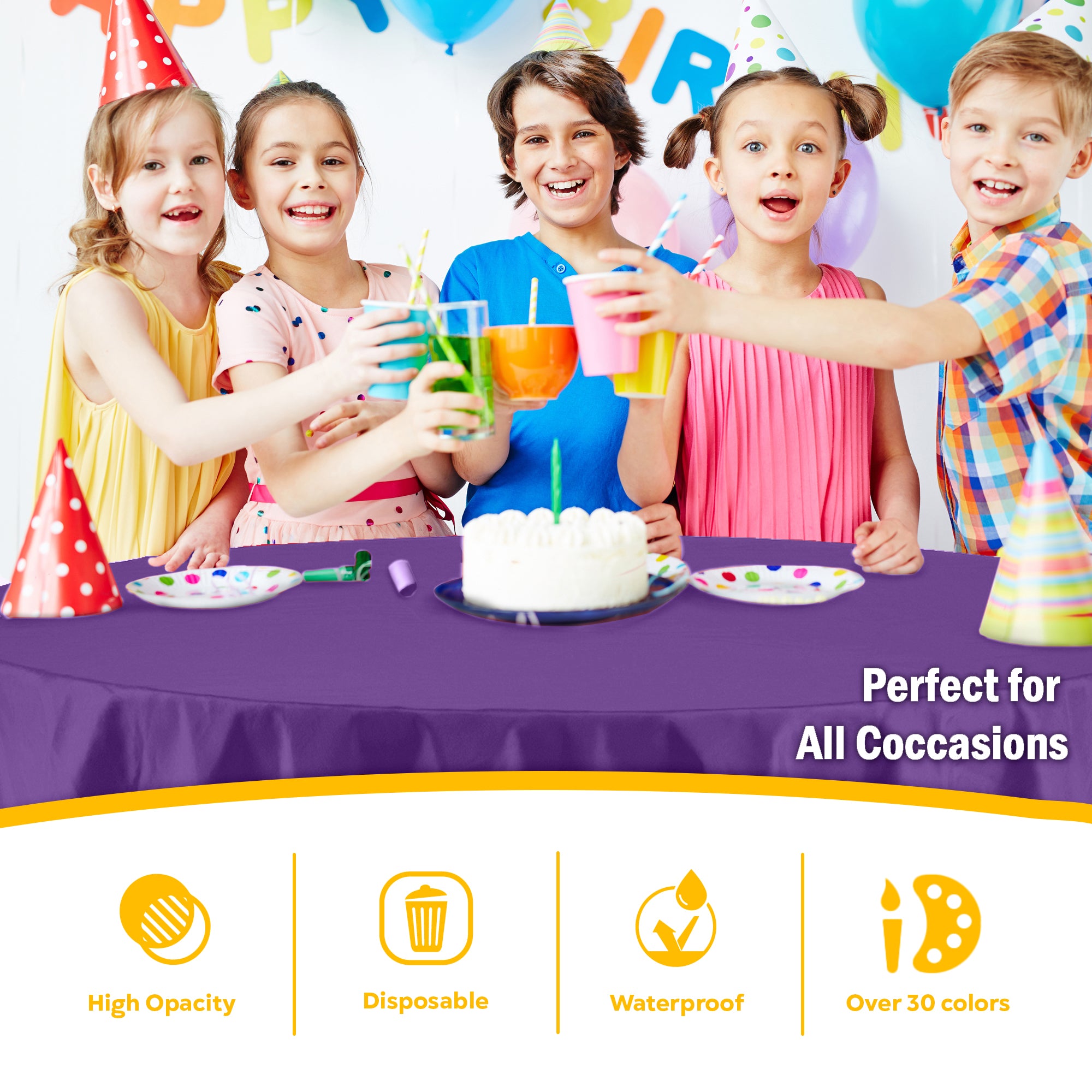 Round Purple Plastic Table Cover | 84 in.