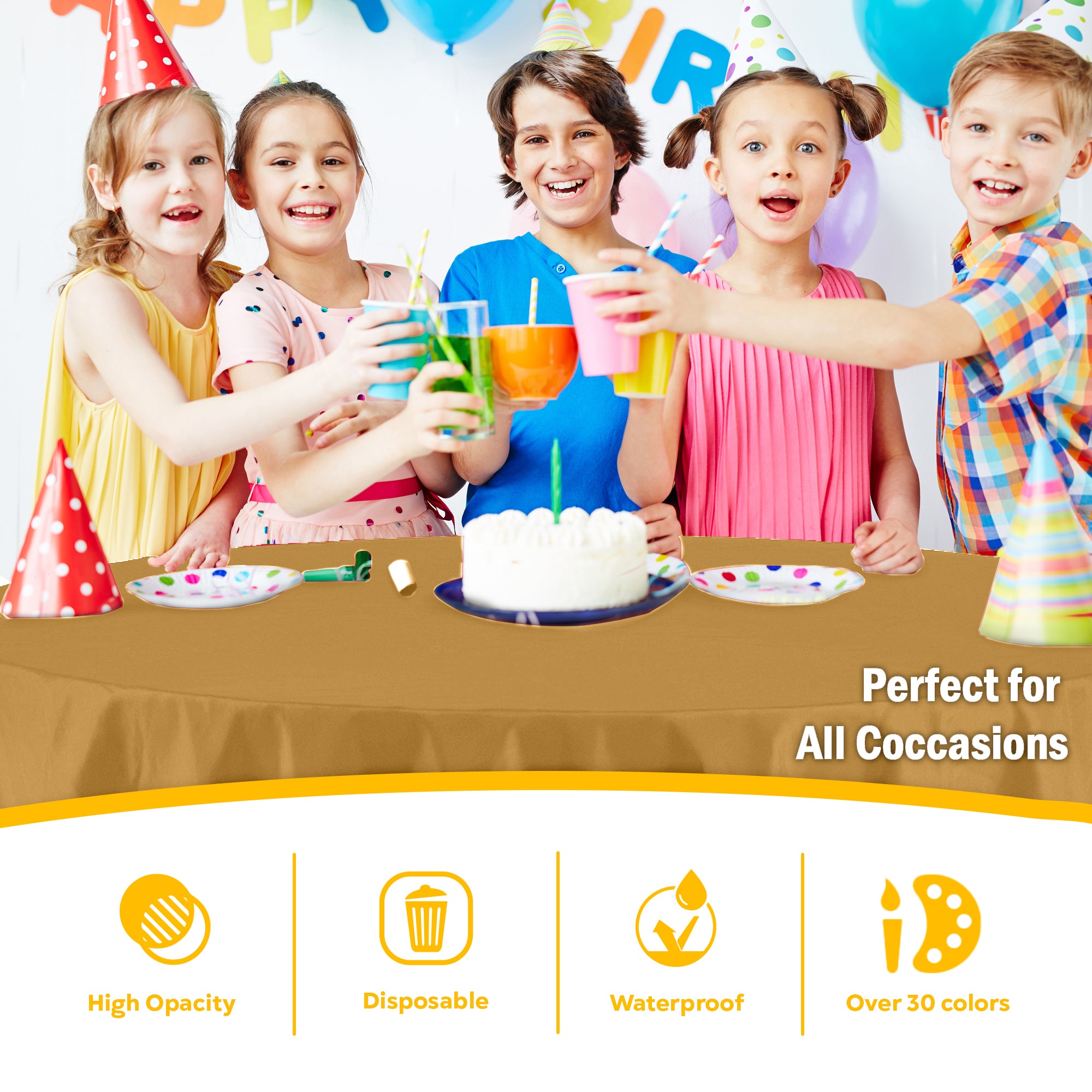 Gold Round Plastic Table Cover | 84 in.