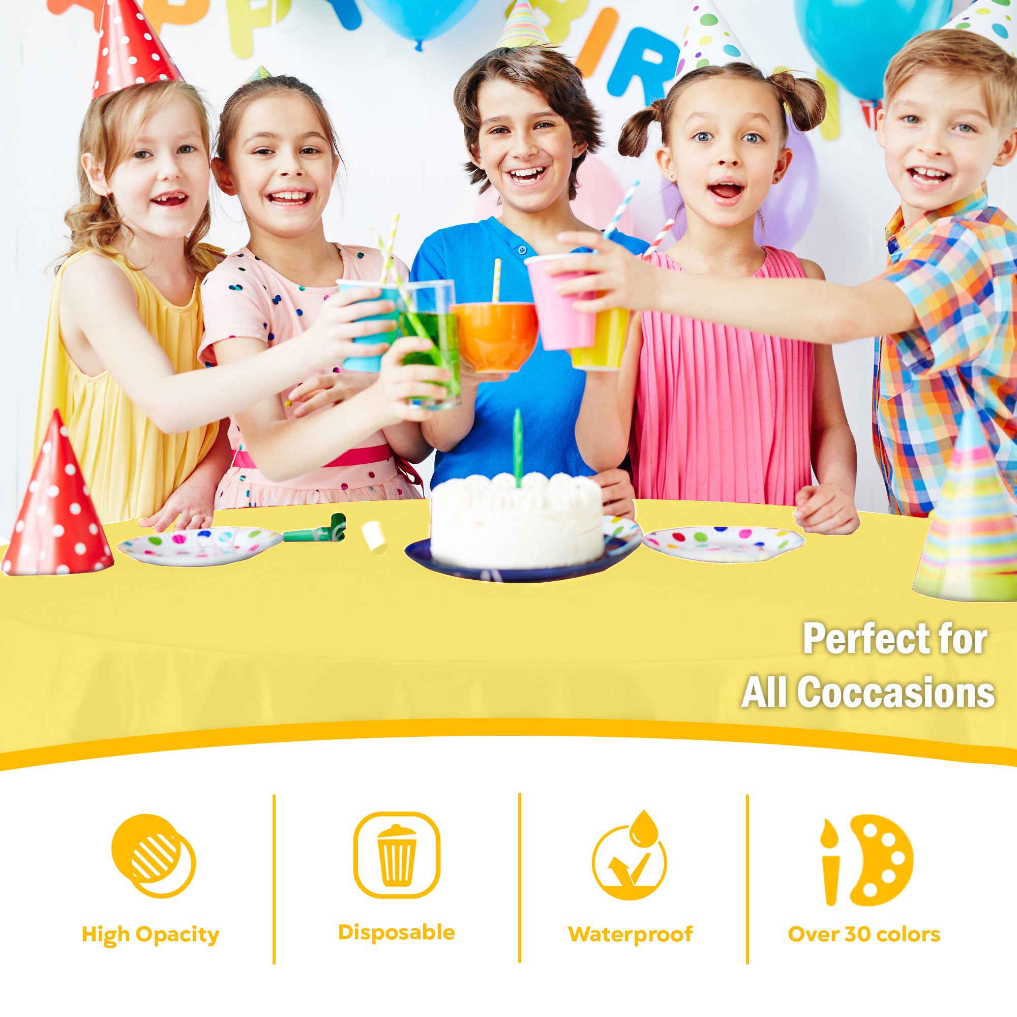 Round Light Yellow Plastic Table Covers | 6 Pack | 84 in.