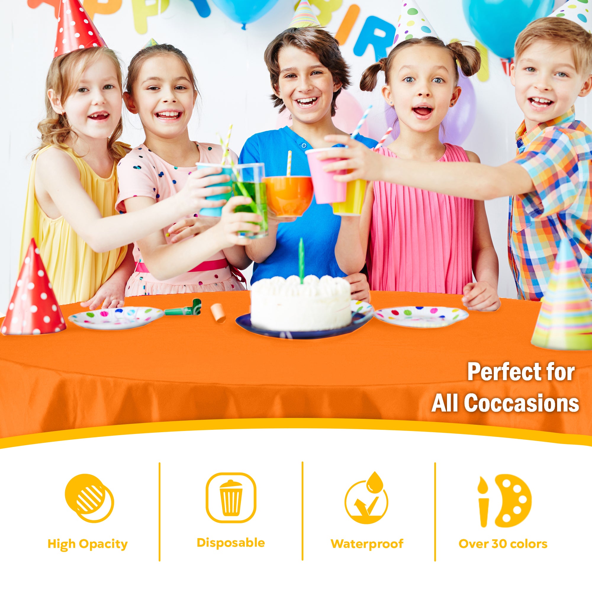 Round Orange Plastic Table Covers | 6 Pack | 84 in.
