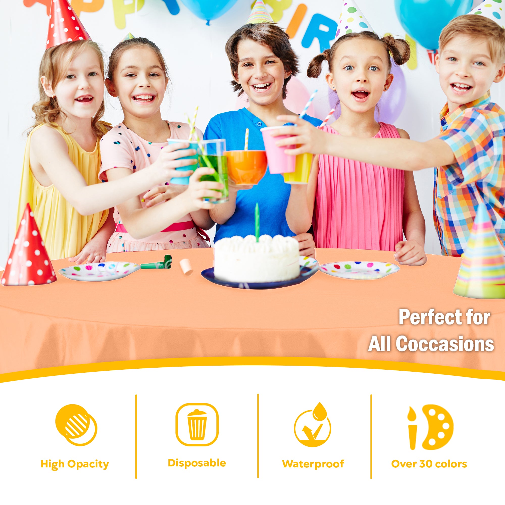 Round Peach Plastic Table Cover | 84 in.