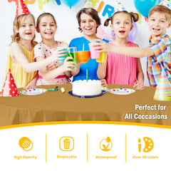 Gold Round Plastic Table Covers | 12 Pack | 84 in.
