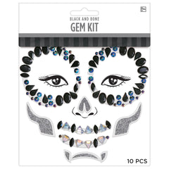 Halloween Skeleton Face Gem Kit - Black and Bone