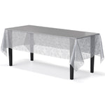 Silver Floral Plastic Table Cover - 54 In. x 108 In.