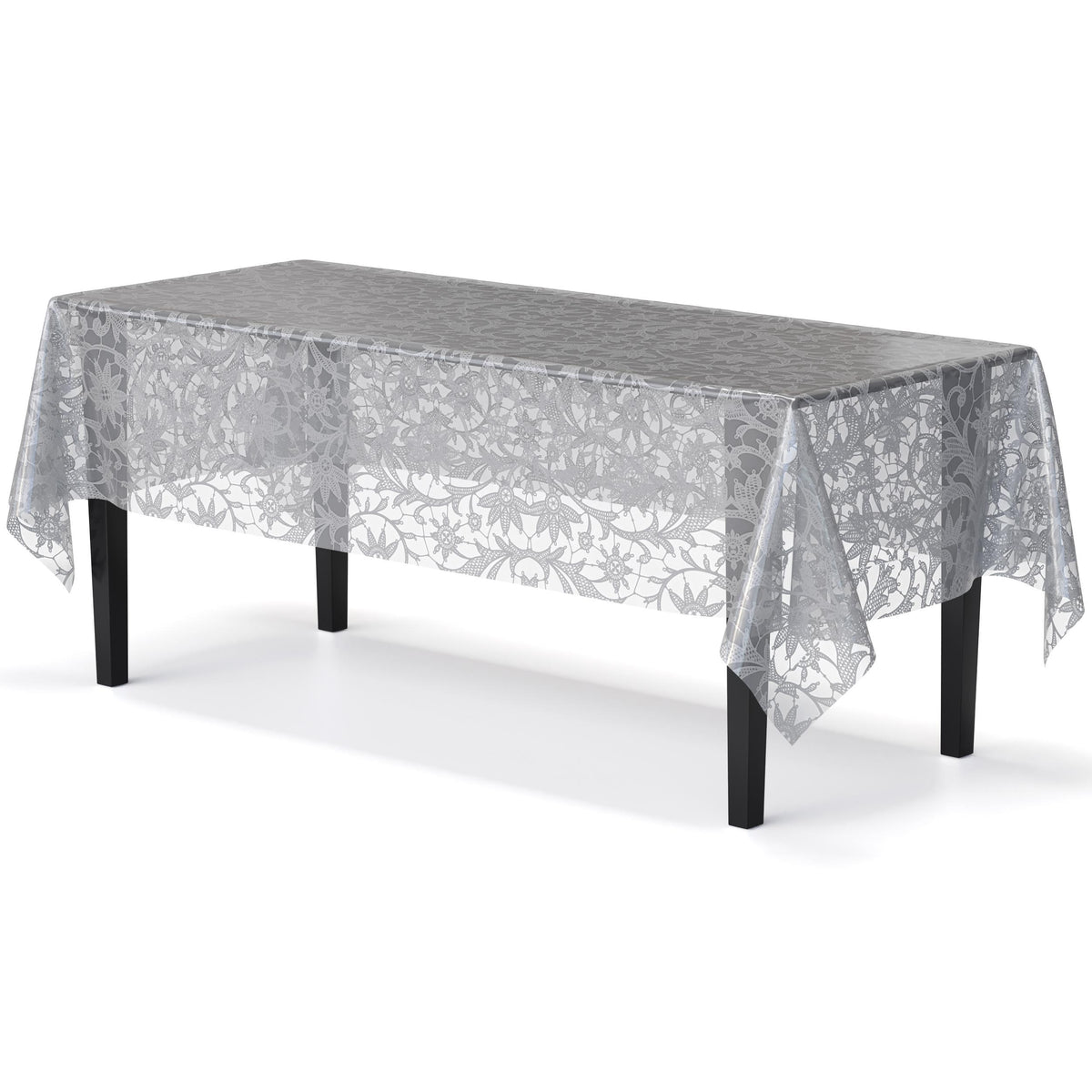 Silver Lace Plastic Table Cover - 54 In. x 108 In.