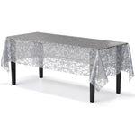 Silver Lace Plastic Table Cover - 54 In. x 108 In.
