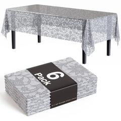 Silver Lace Plastic Table Covers | 6 Pack - 54 In. x 108 In.