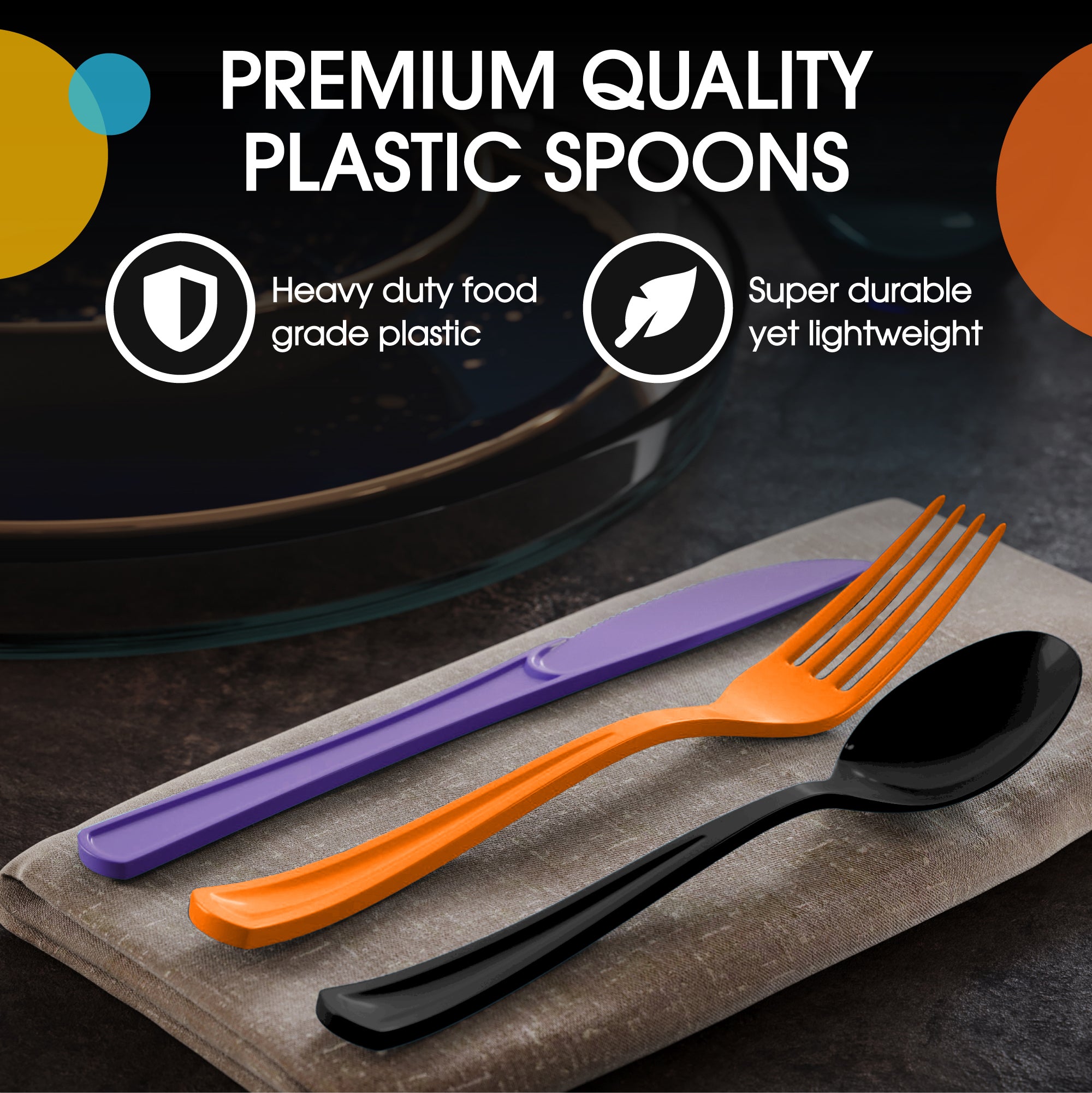 150 Pc. Halloween Plastic Cutlery Combo Set | Orange, Purple & Black