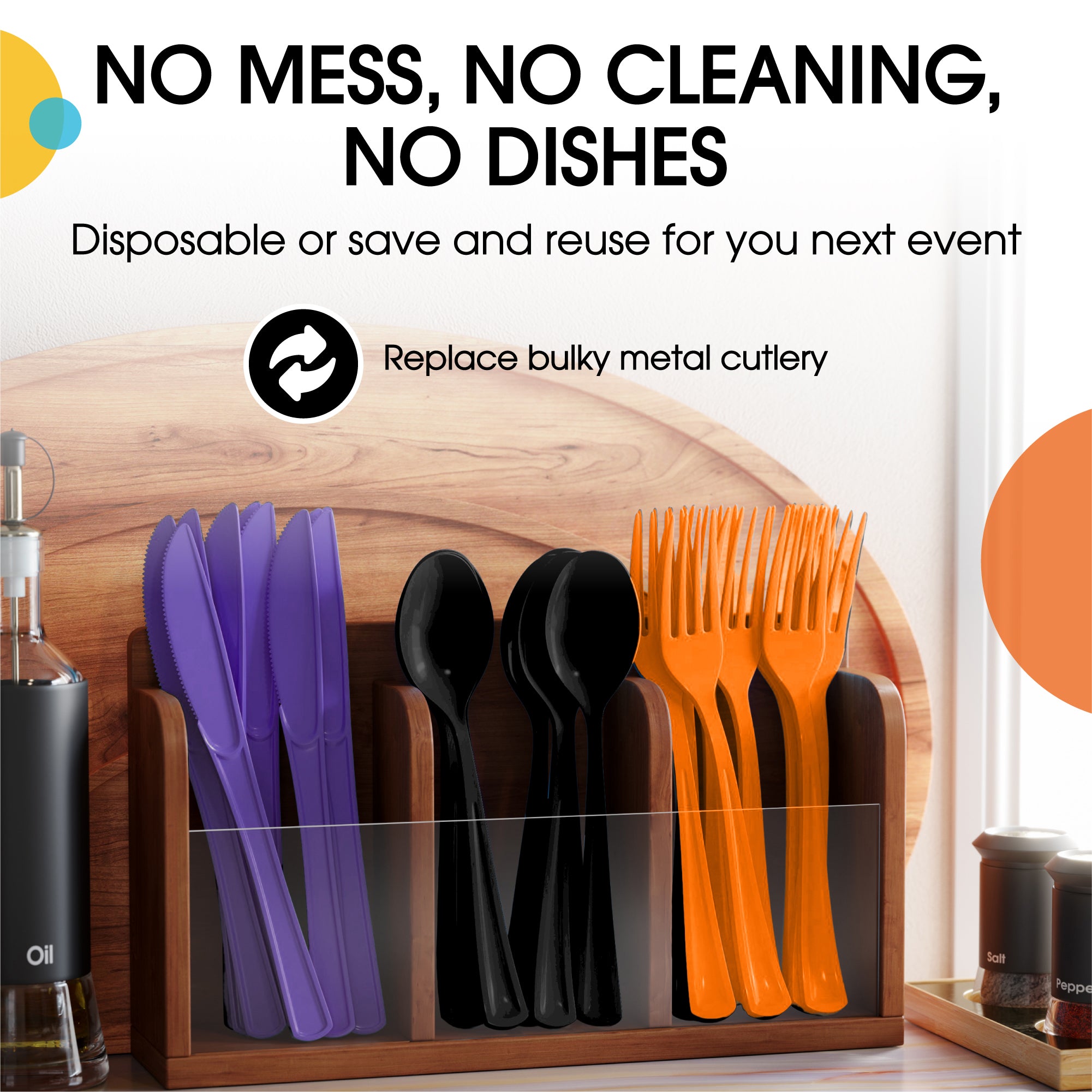 150 Pc. Halloween Plastic Cutlery Combo Set | Orange, Purple & Black