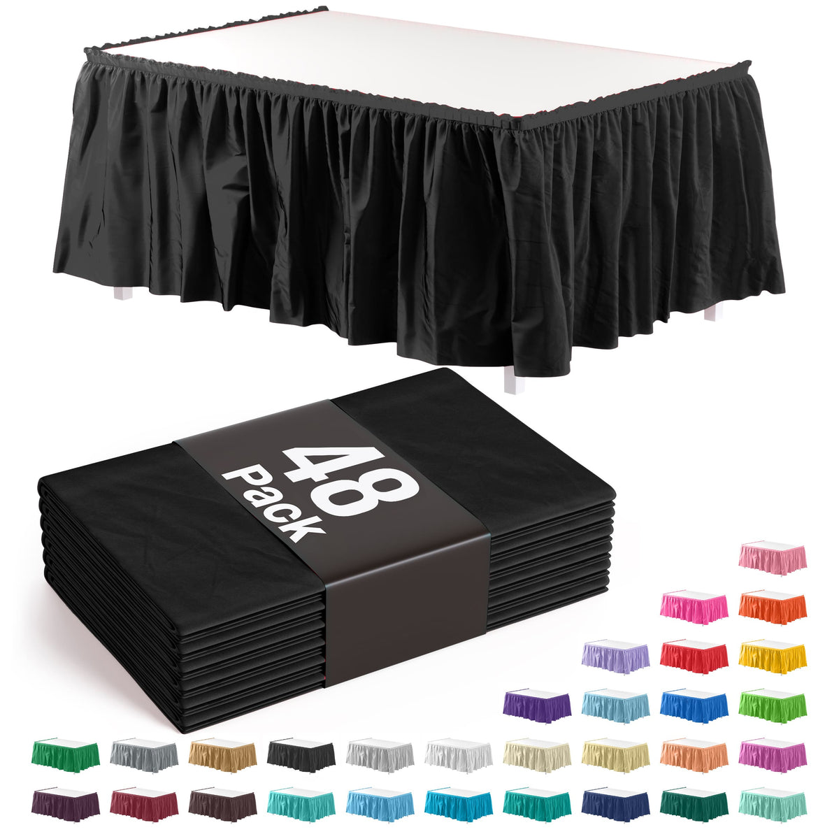 Black Plastic Table Skirt | Case of 48