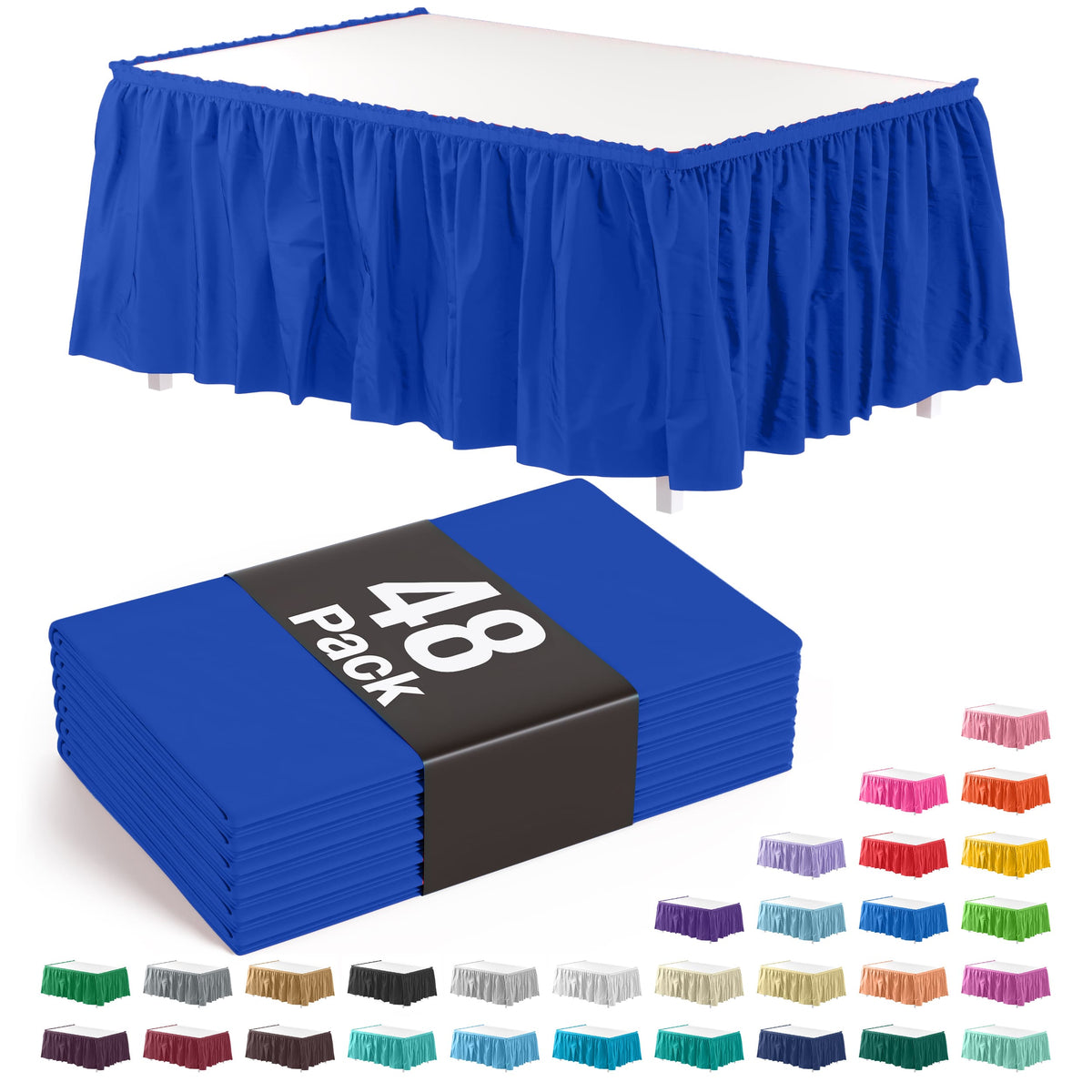 Dark Blue Plastic Table Skirt | Case of 48