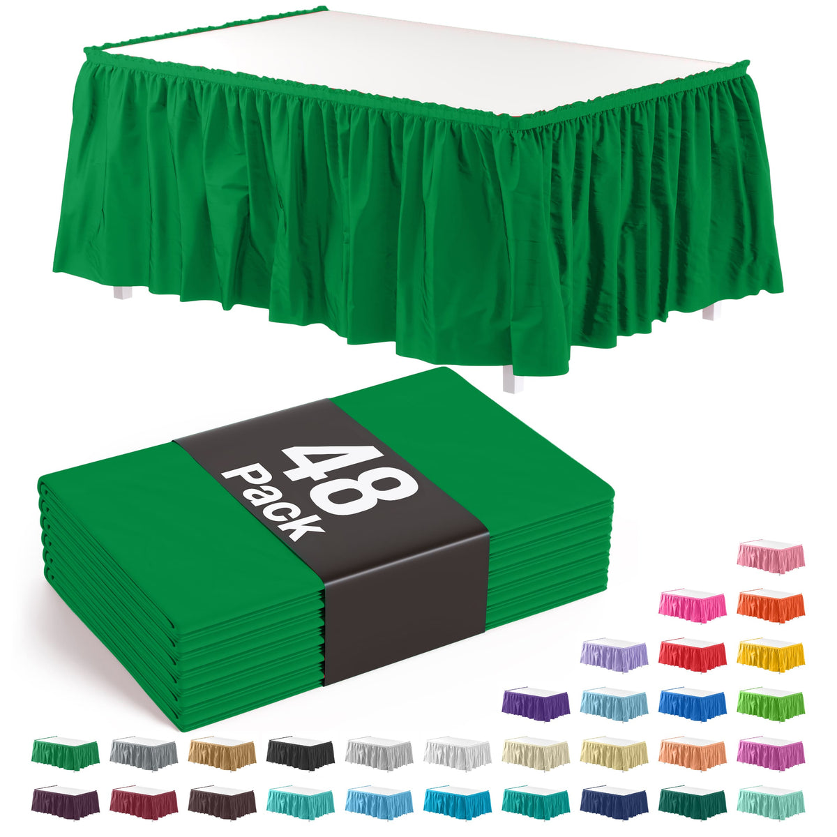 Emerald Green Plastic Table Skirt | Case of 48
