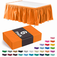 Orange Plastic Table Skirt | 6 Pack
