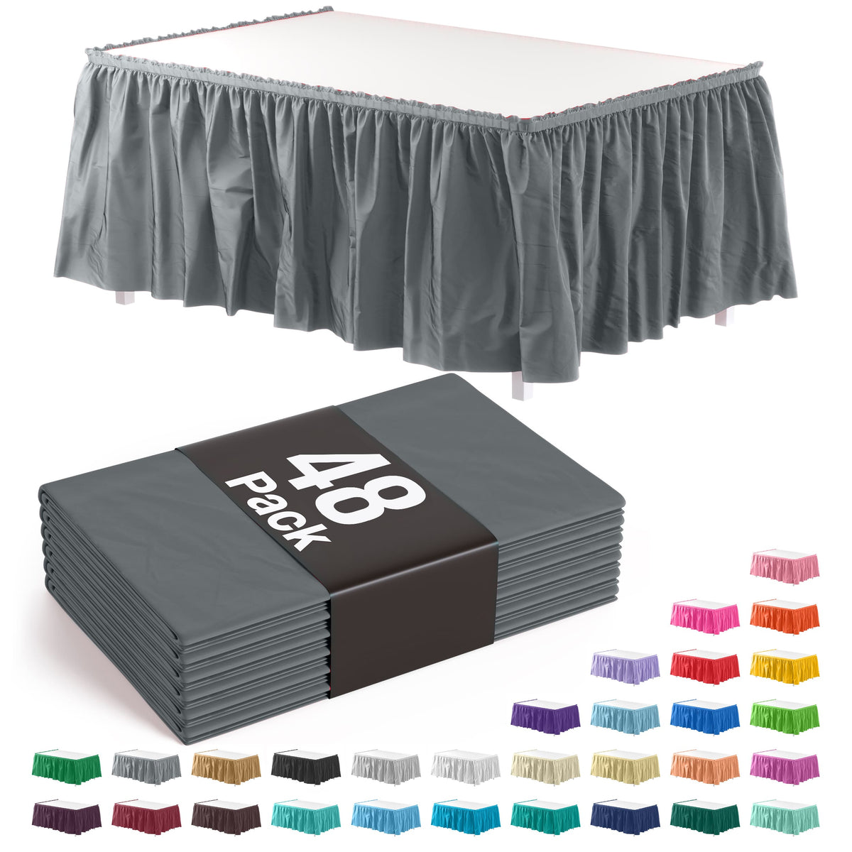 Silver Plastic Table Skirt | Case of 48