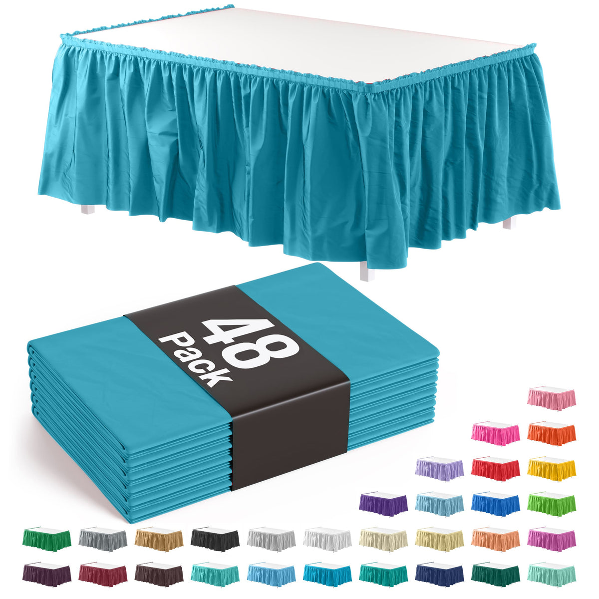 Turquoise Plastic Table Skirt | Case of 48