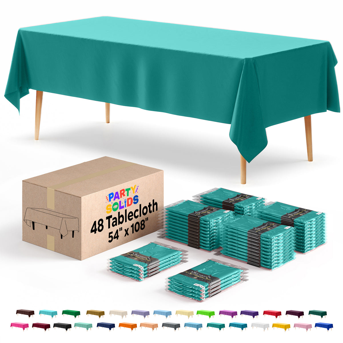 Teal Plastic Table Cover | Case of 48 | 54 in. x 108 in.