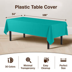 Premium Teal Plastic Table Covers | 6 Pack - 54 In. x 108 In.