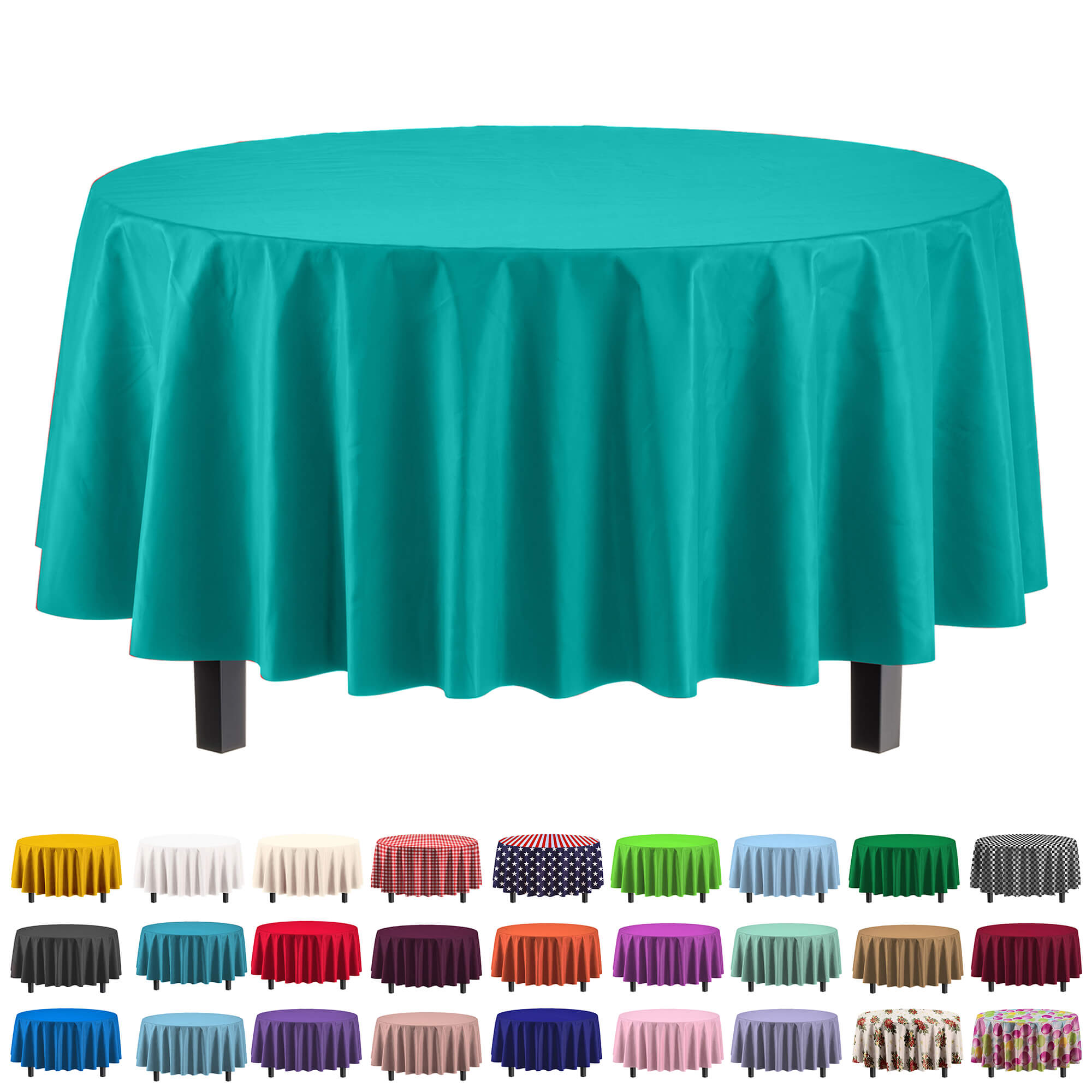 Round Teal Plastic Table Cover | Case of 48