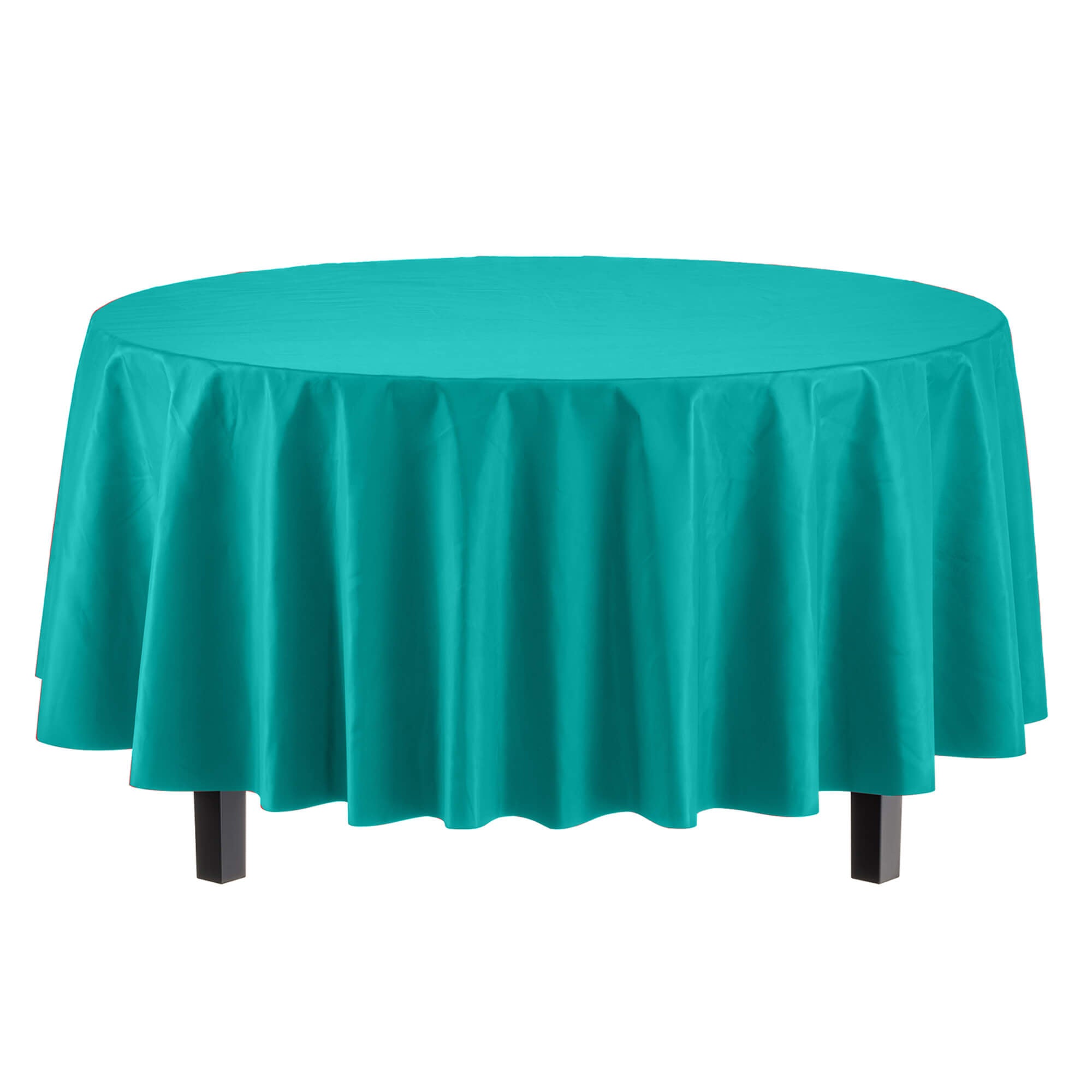 Premium Round Teal Plastic Table Covers | 12 Pack