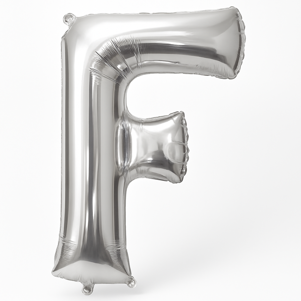 Silver Letter "F" Foil Balloon - Metallic Finish